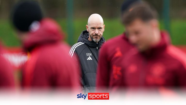 Erik ten Hag watches Manchester United training