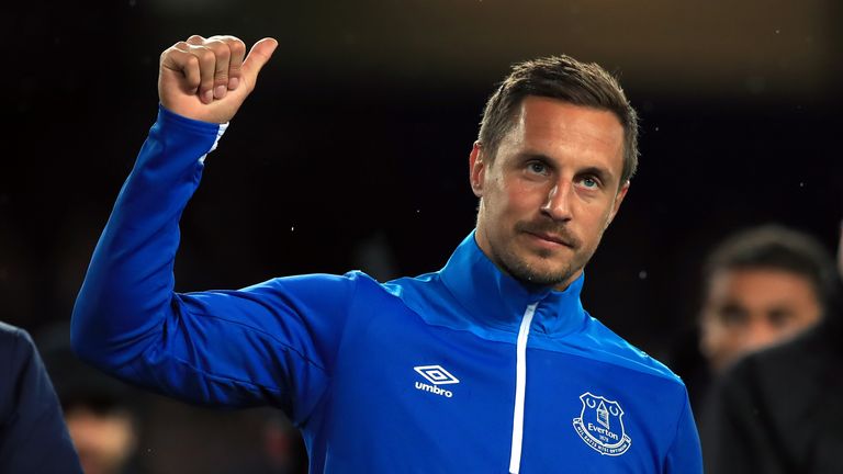 Everton's Phil Jagielka during the lap of honour after the Premier League match at Goodison Park, Liverpool.