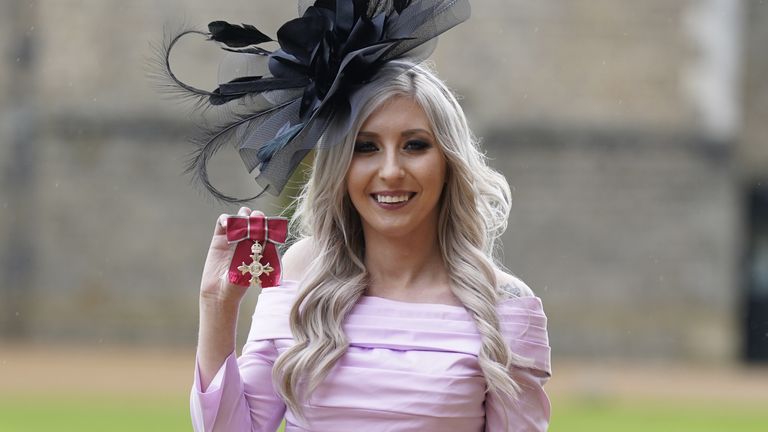 Fallon Sherrock after being made a Member of the Order of the British Empire by the Prince of Wales at Windsor Castle