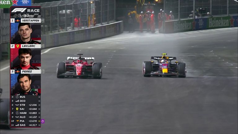 Watch Charles Leclerc fend off Sergio Perez at the line by 0.171s in the Las Vegas GP