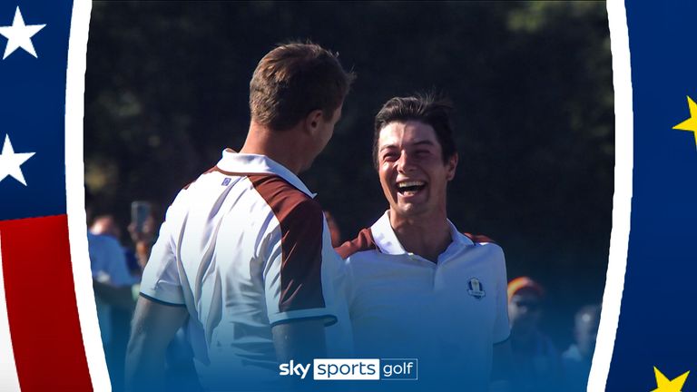 Ludvig Aberg and Viktor Hovland set a Ryder Cup record as they thrashed Scottie Scheffler and Brooks Koepka with a 9&7 win on day two