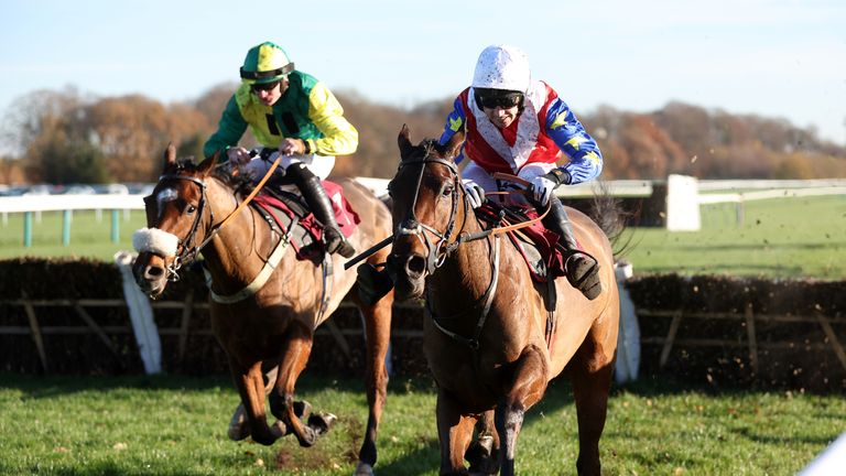 Kamsinas and Paddy Brennan on the way to Grade Two victory at Haydock