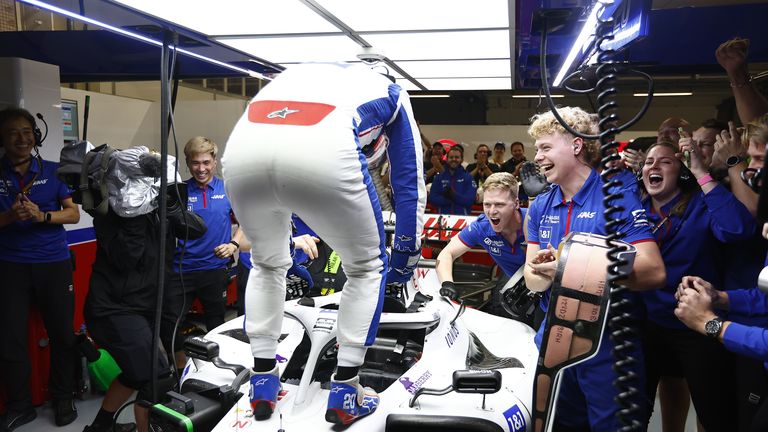 Kevin Magnussen and Haas celebrate their first pole position