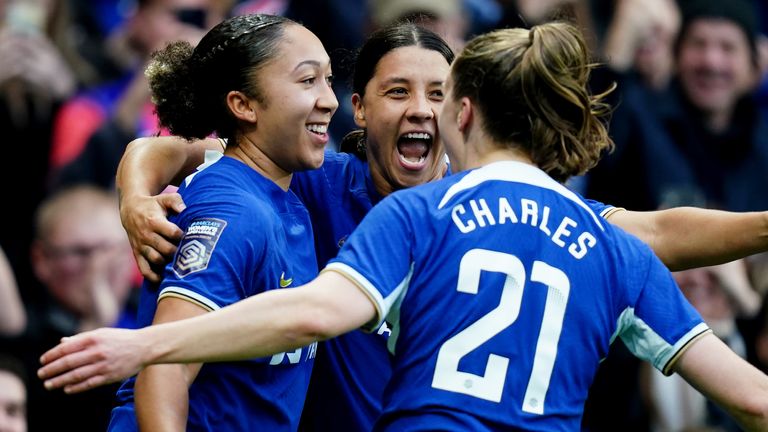 Lauren James celebrates with Chelsea team-mates