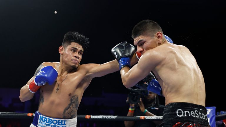 AN DIEGO, CALIFORNIA - AUGUST 20: Emanuel Navarrete () fights Eduardo Baez during their 12 round bout at Pechanga Arena on August 20, 2022 in San Diego, California.