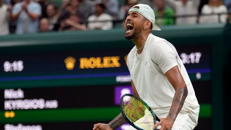 Kyrgios celebrates his win over Tsitsipas 