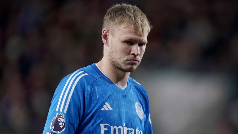 Aaron Ramsdale pictured during Arsenal&#39;s Premier League clash with Brentford