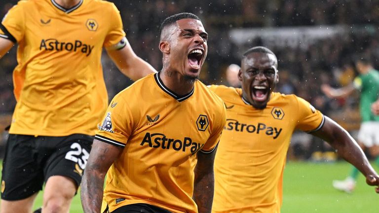 Mario Lemina celebrates after heading Wolves&#39; equaliser against Newcastle