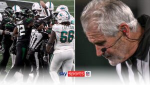 Read more about the article Official spits blood after getting hit in Miami Dolphins-New York Jets brawl | Video | Watch TV Show