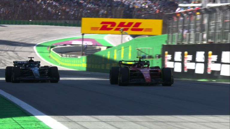 Carlos Sainz makes quick work of overtaking both Mercedes during the 2023 Sao Paulo Grand Prix