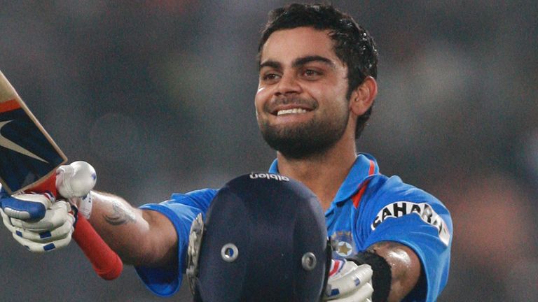 Indian Virat Kohli celebrates his century against Bangladesh in the 2011 Cricket World Cup