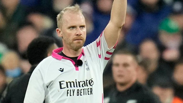 Referee Wayne Barnes red-carded New Zealand captain Sam Cane in the Rugby World Cup final against South Africa