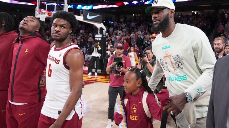 Bronny James said he's thankful for everything after making his college debut for Southern California nearly five months after suffering a cardiac arrest.