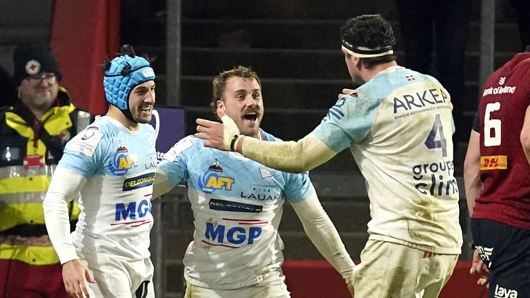 Wing Remy Baget (middle) scored Bayonne's vital second try in the corner 