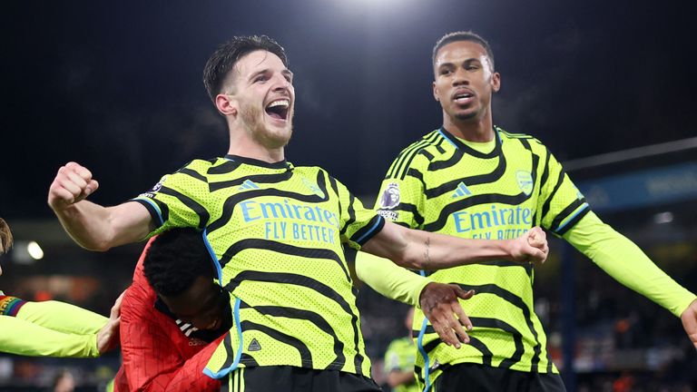 Declan Rice celebrates his dramatic winning goal