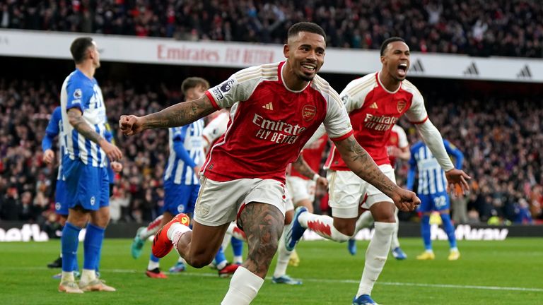 Gabriel Jesus celebrates his goal for Arsenal