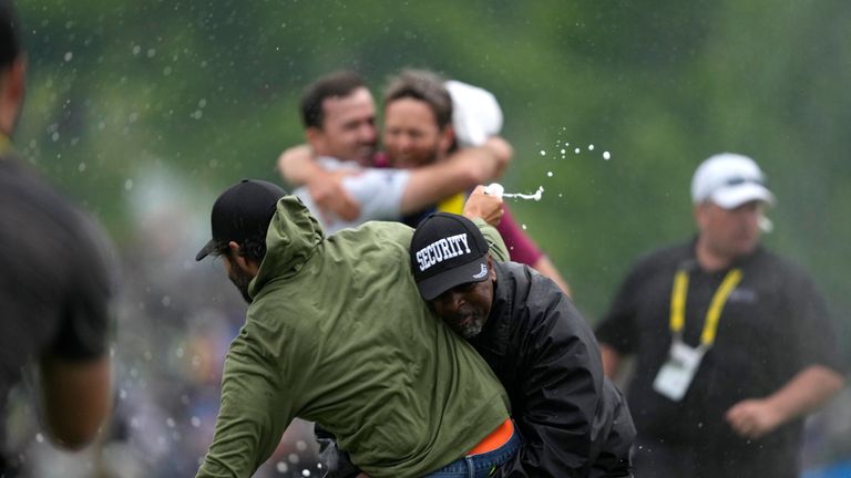 Josh Antmann, Andrew Coltart and Jamie Spence discuss the moment Adam Hadwin was tackled by security as Nick Taylor celebrated winning the Canadian Open! You can listen to the Sky Sports Golf awards show podcast now