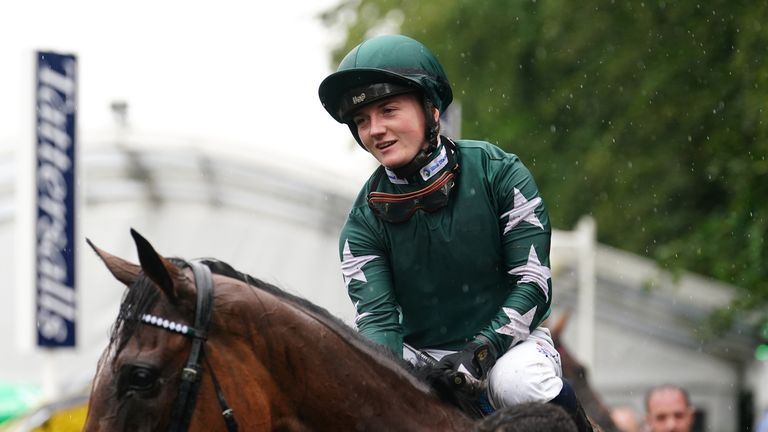 Hollie Doyle returns to the winner&#39;s enclosure at Newmarket on board Nashwa