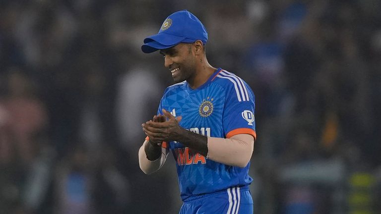 India&#39;s captain Suryakumar Yadav celebrates the win in the fourth T20 cricket match against Australia