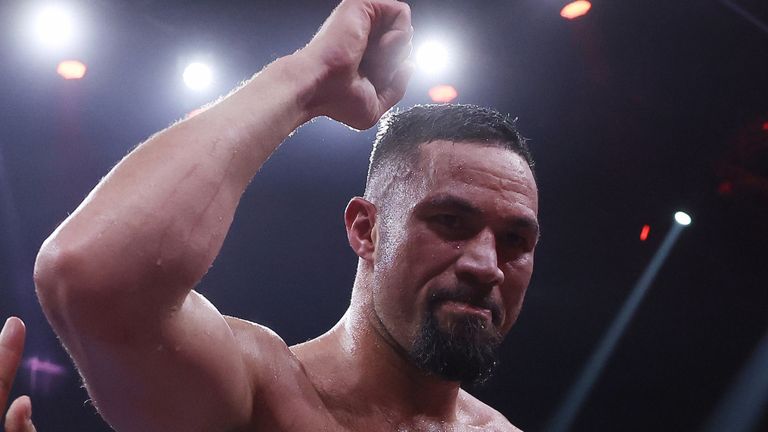 Riydah, Saudi Arabia: Deontay Wilder v Joseph Parker, Heavyweight Contest..23 December 2023.Picture By Mark Robinson Matchroom Boxing. .Joseph Parker celebrates.