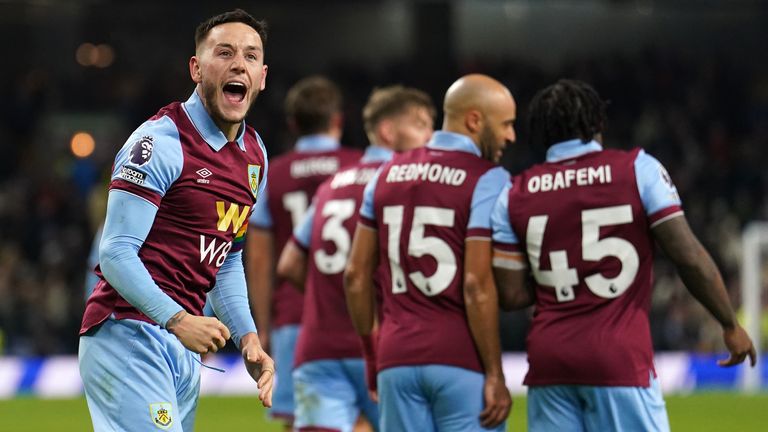 Burnley&#39;s Josh Brownhill celebrates scoring their fifth goal