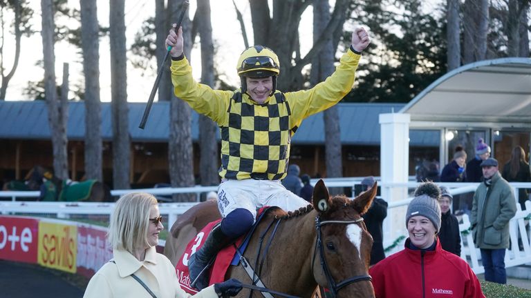 Paul Townend celebrates as State Man is led back into the winner&#39;s enclosure