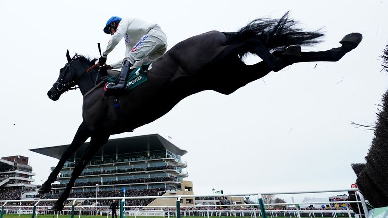 Monmiral ridden by Harry Cobden in action the Paddy Power Novices&#39; Chase at Cheltenham