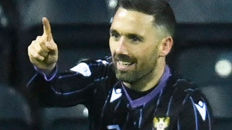 KILMARNOCK, SCOTLAND - DECEMBER 23: St Johnstone&#39;s Nicky Clark celebrates after scoring to make it 2-1 during a cinch Premiership match between Kilmarnock and St Johnstone at Rugby Park, on December 23, 2023, in Kilmarnock, Scotland. (Photo by Rob Casey / SNS Group)