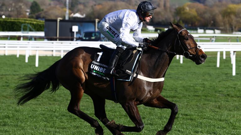 Nico de Boinville celebrates on board Constitution Hill after winning the the Unibet Champion Hurdle Challenge Trophy 