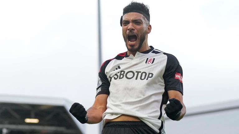 Fulham&#39;s Raul Jimenez celebrates after scoring his side&#39;s first goal