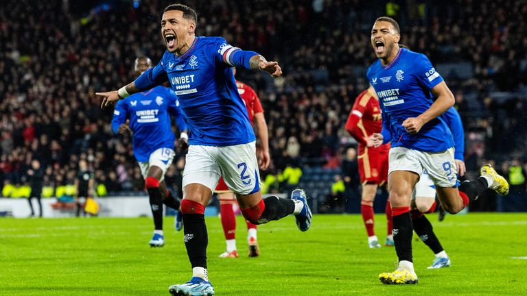 James Tavernier celebrates clinching the Scottish League Cup for Rangers