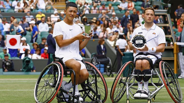 Tokito Oda (left) beat Alfie Hewett in the men&#39;s wheelchair singles final at the Wimbledon 