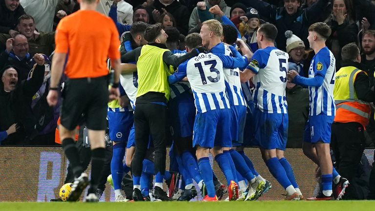 Pervis Estupinan is mobbed after his stunning strike