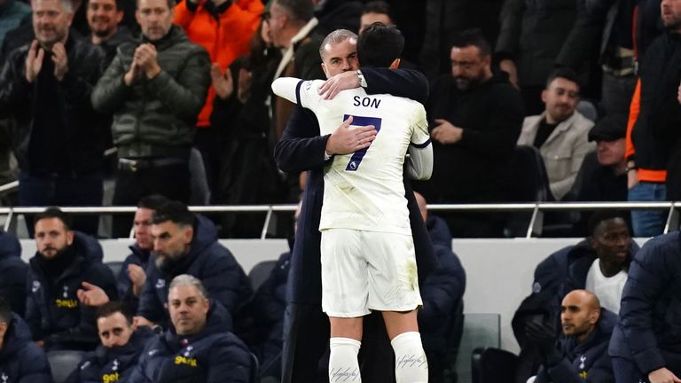 Son embraces Ange Postecoglou at full-time