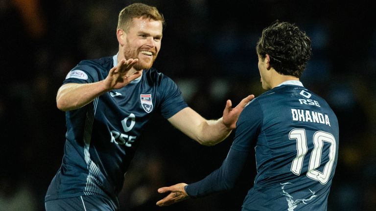 Ross County&#39;s Yan Dhanda celebrates with Scott Allardice after making it 2-0