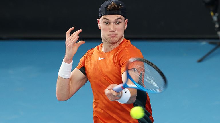 Jack Draper during first-round win over Sebastian Baez at Adelaide International