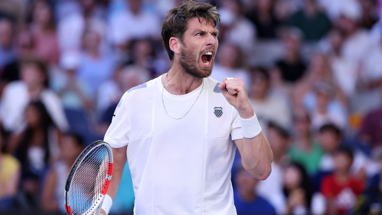 Cameron Norrie of Great Britain celebrates a point in their round three singles match against Casper Ruud of Norway during the 2024 Australian Open at Melbourne Park on January 20, 2024 in Melbourne, Australia. (Photo by Darrian Traynor/Getty Images)