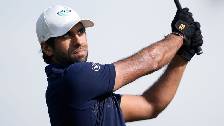 Aaron Rai hits from the eighth tee at the Nicklaus Tournament Course at PGA West during the second round of the American Express golf tournament Friday, Jan. 19, 2024, in La Quinta, Calif. (AP Photo/Ryan Sun)