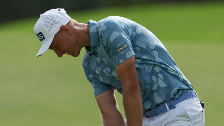 Adrian Meronk of Poland plays his second shot on the 3rd hole during the round one of the DP World Tour Championship golf tournament, in Dubai, United Arab Emirates, Thursday, Nov. 16, 2023. (AP Photo/Kamran Jebreili)