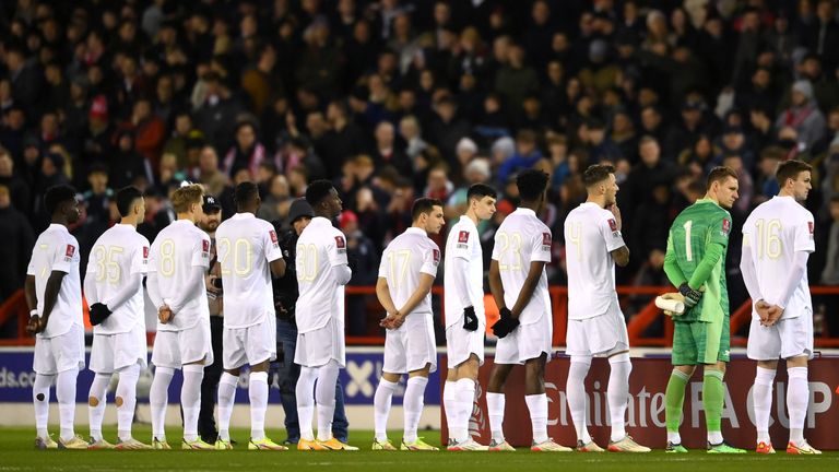 Arsenal in all white against Nottingham Forest in 2022