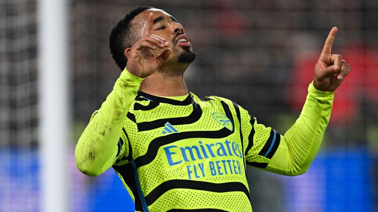 Gabriel Jesus celebrates after giving Arsenal the lead at Nottingham Forest