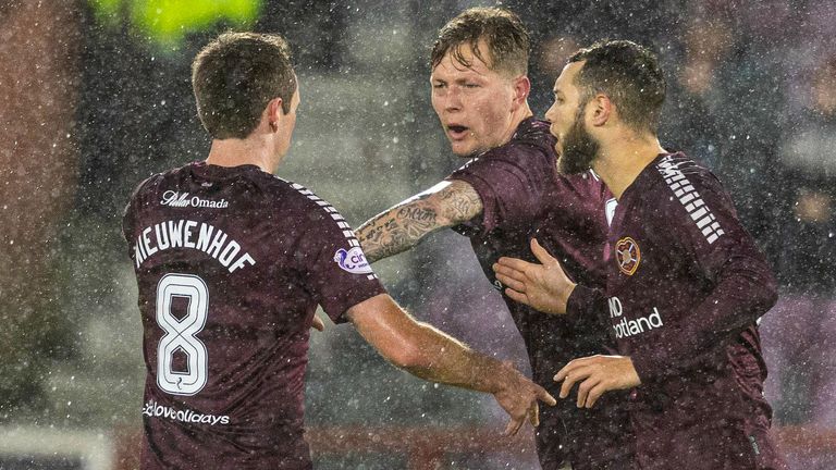 Hearts' Calem Nieuwenhof celebrates as he scores to make it 2-1 