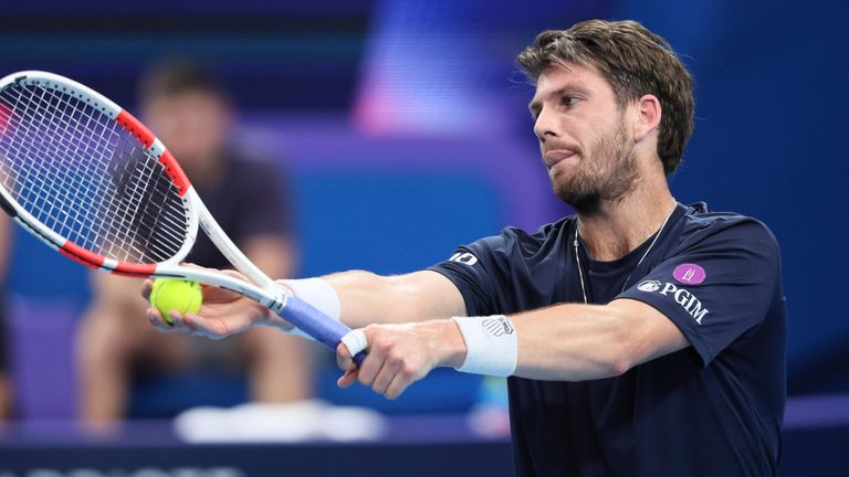 Cameron Norrie of Britain prepares to serve during his match against Alex de Minaur of Australia during the United Cup tennis tournament in Perth, Australia, Friday, Dec. 29, 2023. (AP Photo/Trevor Collens)