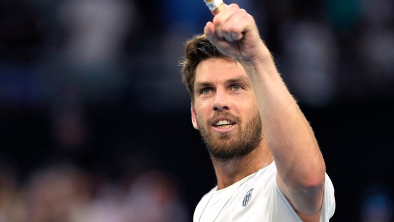 Cameron Norrie of Britain reacts after defeating Casper Ruud of Norway in their third round match at the Australian Open tennis championships at Melbourne Park, Melbourne, Australia, Saturday, Jan. 20, 2024. (AP Photo/Louise Delmotte)