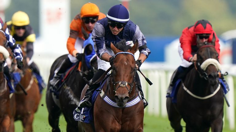 Chipstead ridden by Frederick Larson (centre) on their way to winning the Coral Portland Handicap, pending a stewards enquiry, at Doncaster 