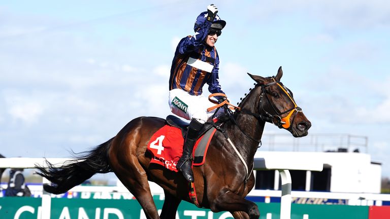 Dysart Enos, ridden by jockey Paddy Brennan, wins the Goffs UK Nickel Coin Mares' Standard Open National Hunt Flat Race at Aintree