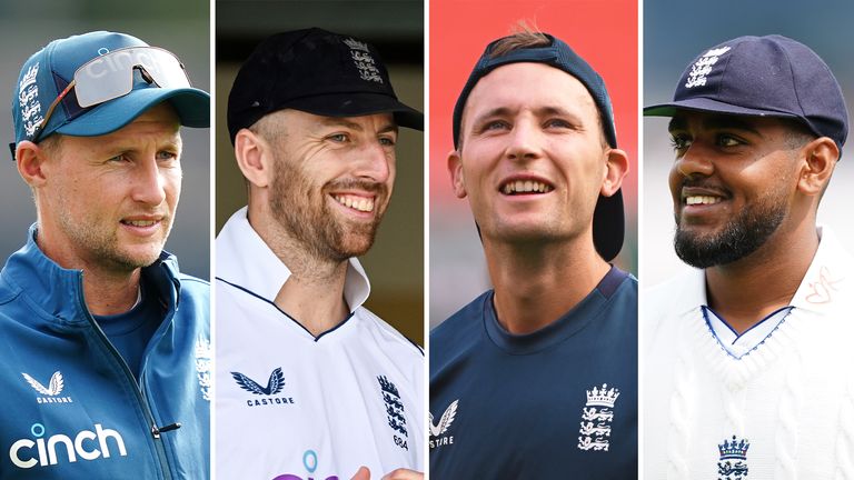 England spinners Joe Root, Jack Leach, Tom Hartley and Rehan Ahmed