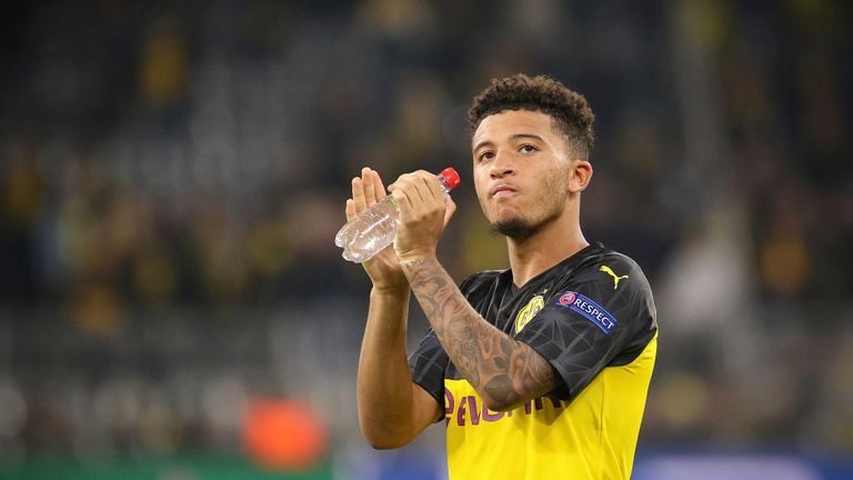 Dortmund, Germany September 17, 2019: CL - 19/20 - Borussia Dortmund vs. Dortmund. FC Barcelona Jadon Sancho (Dortmund) action. Single image. Mimic / strong facial expression / emotion. thoughtful / grungy / grueling | usage worldwide Photo by: Fotostand / Wundrig/picture-alliance/dpa/AP Images