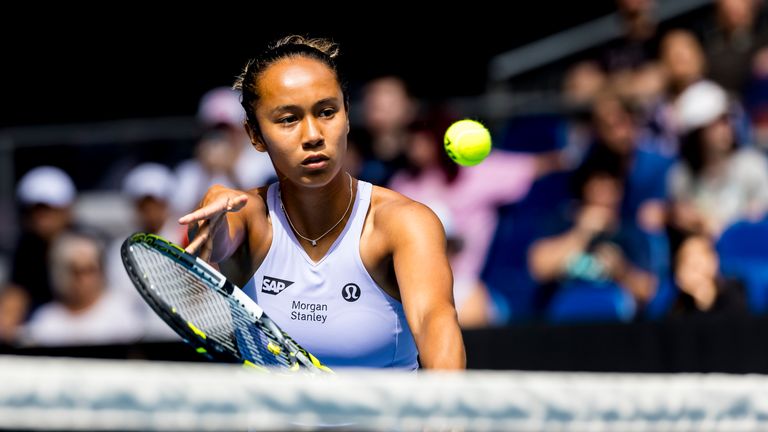 MELBOURNE, VIC - JANUARY 14: Leylah Fernandez of Canada in action during Round 1 of the 2024 Australian Open on January 14 2024, at Melbourne Park in Melbourne, Australia. (Photo by Jason Heidrich/Icon Sportswire) (Icon Sportswire via AP Images)