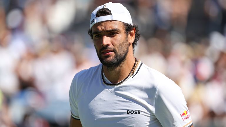 Matteo Berrettini during a men&#39;s singles match at the 2023 US Open, Thursday, Aug. 31, 2023 in Flushing, NY. (Simon Bruty/USTA via AP)